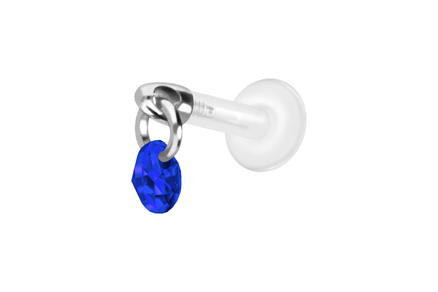 PTFE Labret Piercing mit Innengewinde + Titan-Aufsatz RUNDER KRISTALL